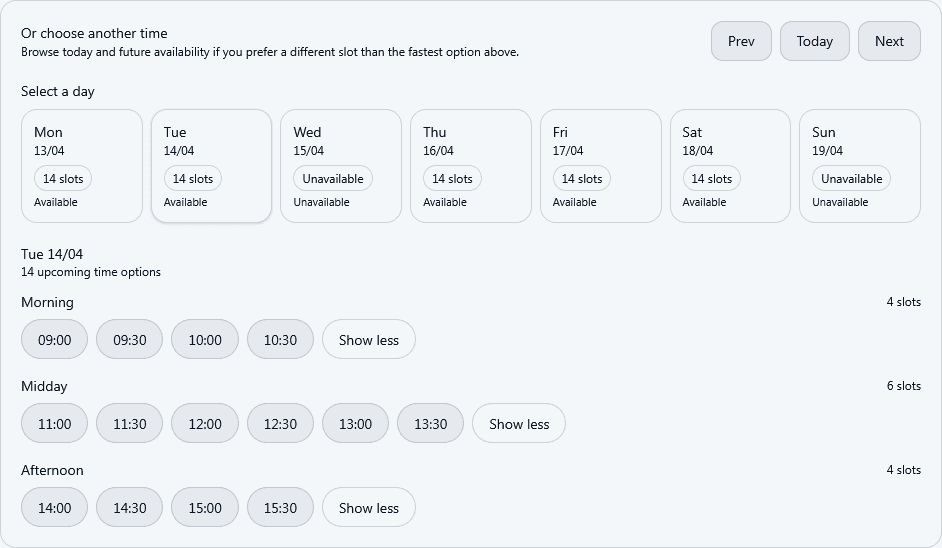 Customer booking slots in Cronovy